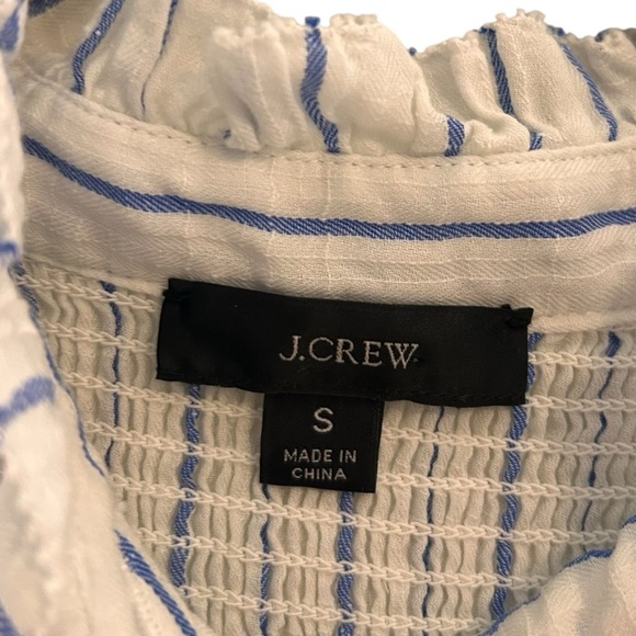 J. Crew Smocked Ruffle Gauze Top-White Stripe- Size Small - Picture 5 of 10